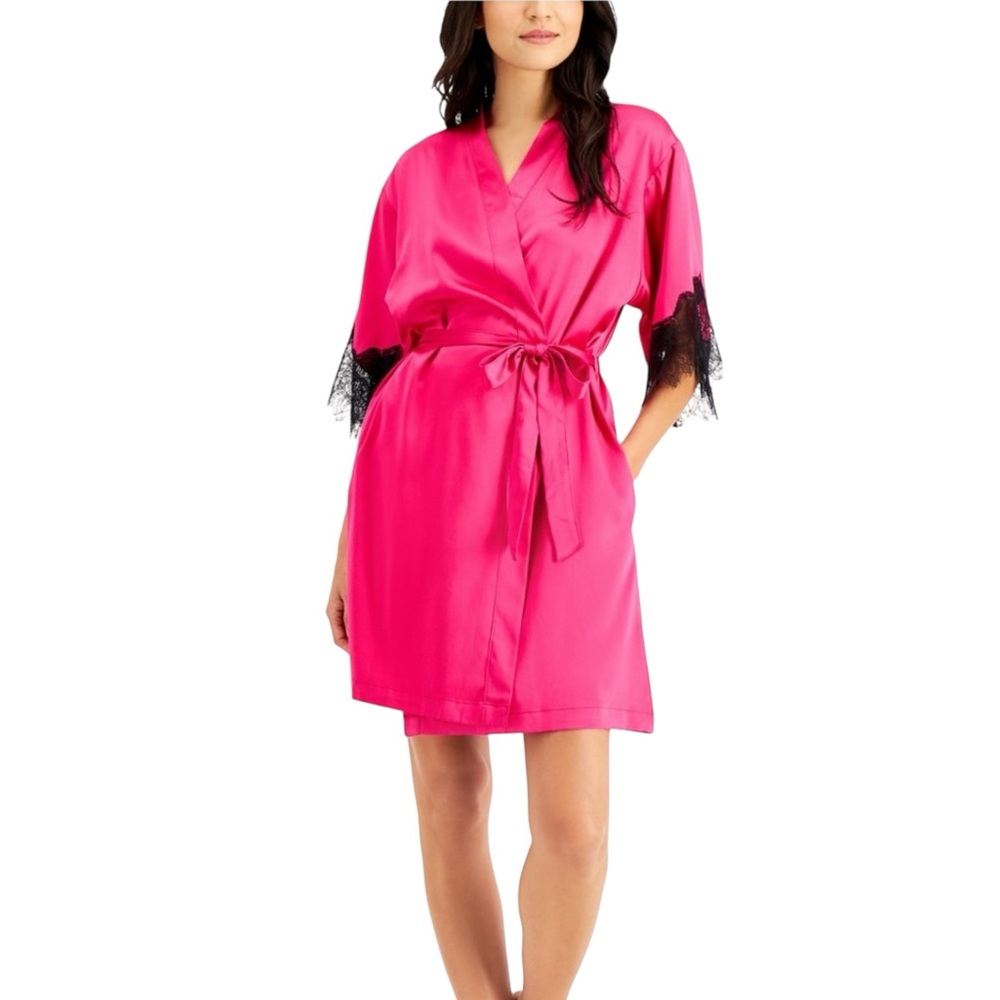 INC International Concepts Satin Robe with Black Lace Detail NWT